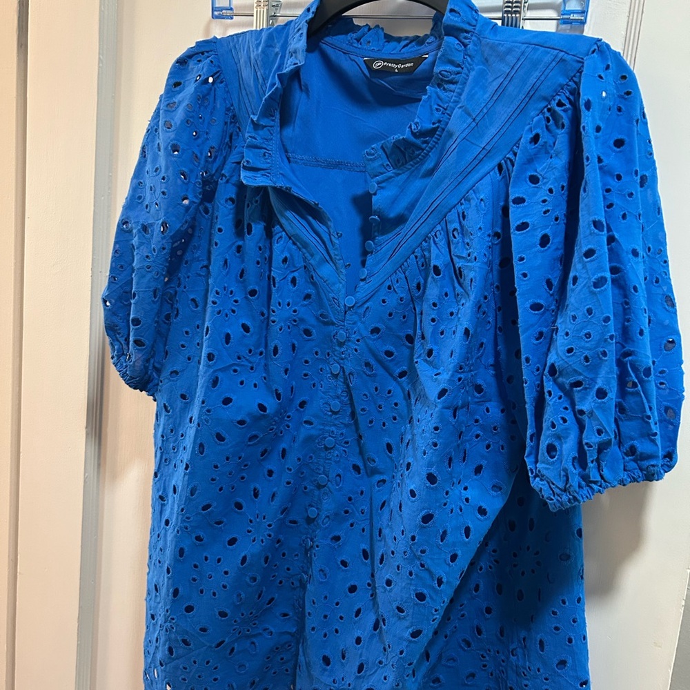 Blue Eyelet Women's Top